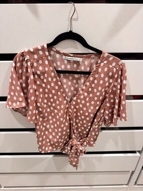 Abercrombie & Fitch Rust Mauve Polka Dot Wrap Tie-Front Top size small